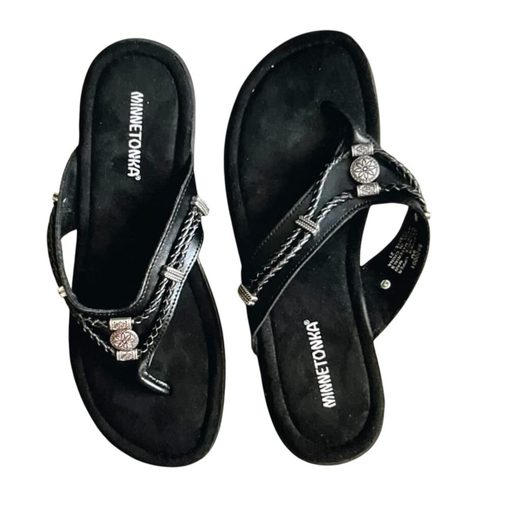 Minnetonka Black Leather Suede Sandals: Y2K, Modern